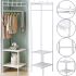 Corner Coat Rack TM2-202 vertical rack with storage hooks and two shoe shelves 170x43 cm White