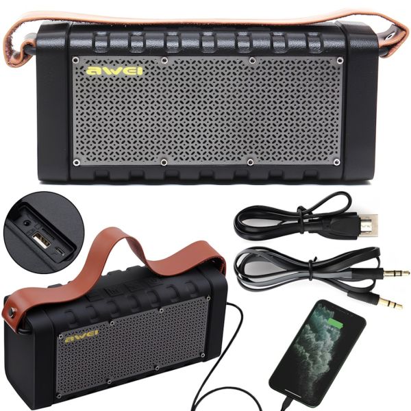 Портативная Bluetooth колонка Awei Y668 с PowerBank беспроводная аккумуляторная стерео акустика, минидинамик с ручкой и повербанком FM MP3 AUX TF USB