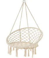 Подвесное кресло-качалка Outtec Boho XXL O-66488 120x80x60 см плетеная садовая качеля, бразильский гамак для дома и террасы до 150 кг Бежевый
