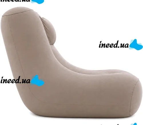 Inflatable Lounge Chair DL-484 (up to 115 kg) for Relaxation—Single-Seater Frameless Sofa with Headrest, 115×96×75 cm, Beige