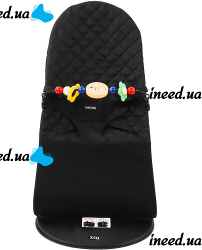 Детский шезлонг качалка Love Baby M00042-1 люлька с регулировкой наклона, дугой и игрушкой для новорождённого ребенка до 13 кг BabyBjörn Черная
