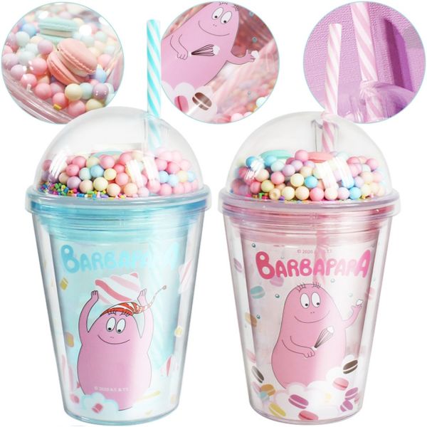 Мультяшная кружка Funny Cup 500 мл пластиковый стакан с двойными стенками, крышкой, соломинкой и радужными шариками для воды и горячих напитков