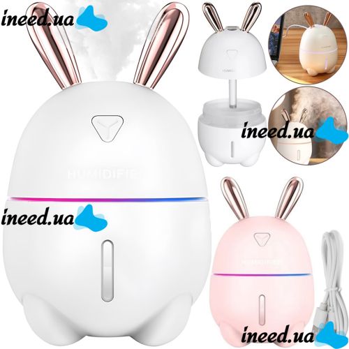 Зволожувач повітря нічник Зайчик Rabbit Humidifier Y-105 200 мл ультразвуковий настільний очищувач дифузор з LED підсвічуванням USB Air Purifier