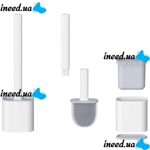 Toilet brush with a flexible silicone flat brush for cleaning the toilet bowl NJ-497 White with wall mounting, hinged brush 10 x 4.5 x 36 cm