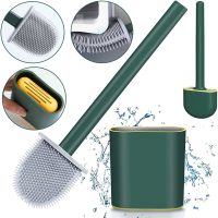 Toilet brush with a flexible silicone flat brush for cleaning the toilet bowl NJ-497 Green with wall mounting, hinged brush 10 x 4.5 x 36 cm
