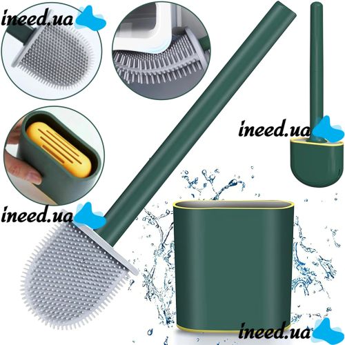 Toilet brush with a flexible silicone flat brush for cleaning the toilet bowl NJ-497 Green with wall mounting, hinged brush 10 x 4.5 x 36 cm