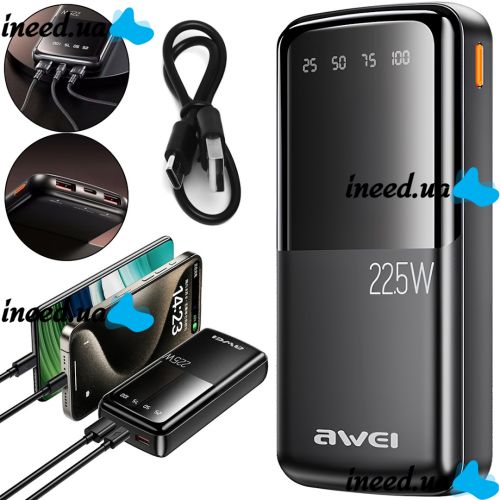 Awei P13K 20000mah 22.5W 2 USB TYPE-C Power Bank Portable Charger with Fast Charging and Indicator, external battery pobank
