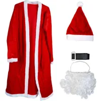 Original Santa Claus Adult New Year Costume for New Year, Universal Santa Claus Set Santa Claus Hat Fur Coat Belt Beard for Adults Red