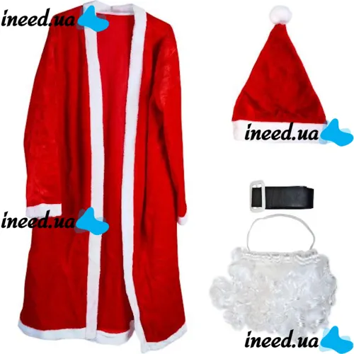 Original Santa Claus Adult New Year Costume for New Year, Universal Santa Claus Set Santa Claus Hat Fur Coat Belt Beard for Adults Red