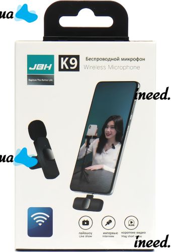 Бездротовий петличний мікрофон K9-IP з Lightning для смартфона IOS з прищіпкою на одяг, петличка з шумозаглушенням для блогера до 20 м K9 Чорна
