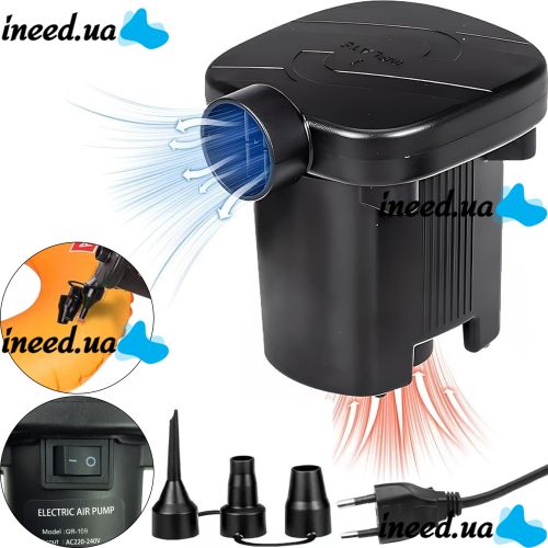 Electric automatic compressor pump Lebecom Air Pump GR-109 for inflating air mattresses, balls and boats 3 adapters 220V from the mains
