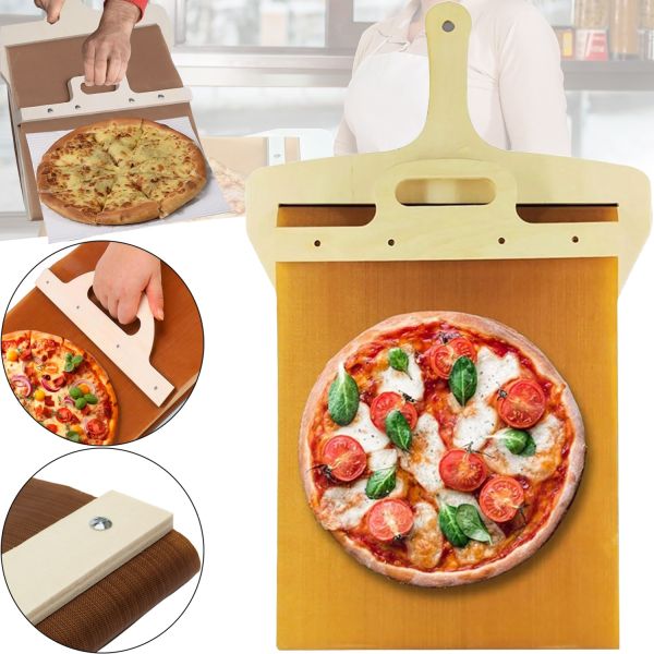 Деревянная раздвижная лопатка слайдер Pala Pizza Scorrevo для пиццы и выпечки, Скользящая досточка Effesto для теста с антипригарным покрытием