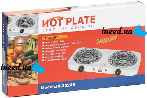 Настільна двоконфорочна електроплита Hot Plate Electric Cooking JX-2020b спіральна плита на 2 конфорки 5 режимів 2000W з термостатом індикатором