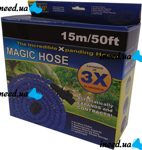 Garden Watering Hose Xhose 15 Meters 50FT with Spray Nozzle X-Hose 15m Reinforced Irrigation Stretchable Hose Magic Hose