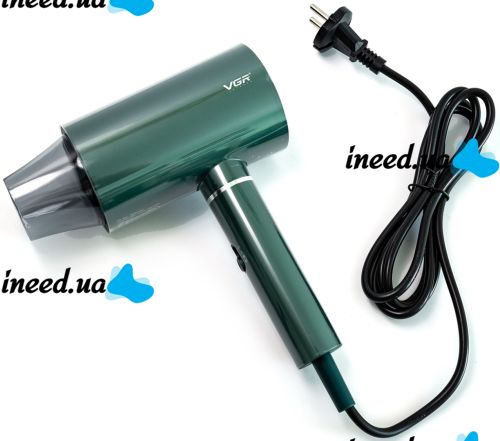 Professional hair Dryer for styling and drying VGR V-431 Green with ionization nozzle, overheating protection and cold air mode 1800W 