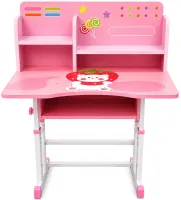 Bambi JU-5129 Convertible Children's Desk and Chair Set—Height-Adjustable Desk and Chair with Shelves and Backpack Holder, 26X-157, Pink