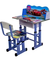 Bambi Disney Cars B-43507 Children's Desk and Chair Set: Lightning McQueen, Height-Adjustable Desk and Chair with Bookrest, Blue