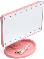 Косметическое сенсорное зеркало для макияжа Magic MakeUp Mirror вращается на 180 настольное зеркало на подставке с подсветкой 22 LED USB Розовое