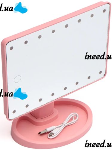 Косметическое сенсорное зеркало для макияжа Magic MakeUp Mirror вращается на 180 настольное зеркало на подставке с подсветкой 22 LED USB Розовое