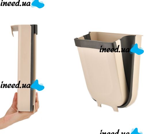 Складне навісне відро для сміття контейнер на двері Foltable Trash Bin Can в кухню або ванну, розкладне відро бак для сміття на дверцята коричневе