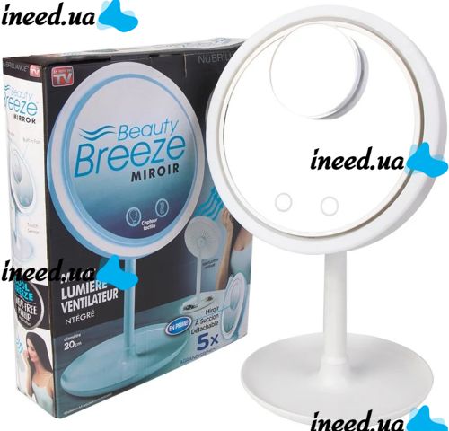 Круглое сенсорное зеркало для макияжа с вентилятором Beauty Breeze Mirror CM-062 настольное аккумуляторное зеркало с подсветкой и увеличением Белое