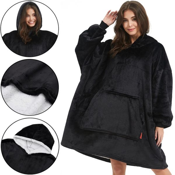 Толстовка-плед с капюшоном Huggle Hoodie Ultra Plush Blanket 2 в 1 унисекс оверсайз толстовка худи плюшевый плед с рукавами на флисе 74Х110 см Черный