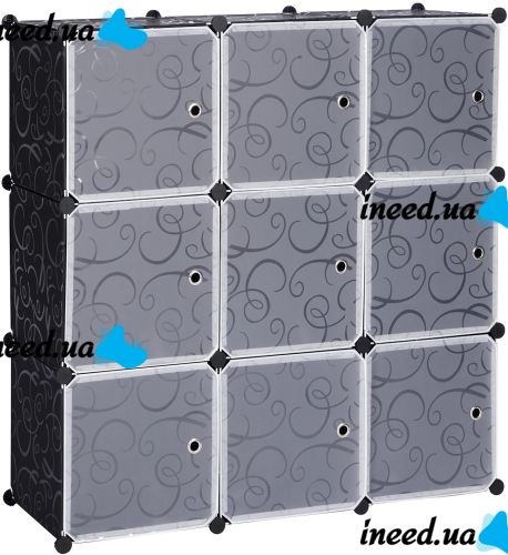 Складной шкаф органайзер для вещей Storage Cube Cabinet MP-39-61 110х110х35 см пластиковая тумба на 9 секций полочка для одежды и обуви Черная