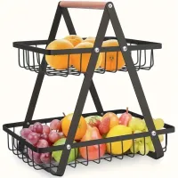 Металева двоярусна корзина підставка Fruit Storage Rack Z12-B21 для зберігання фруктів і овочів, настільна етажерка Фруктовниця на 2 яруси