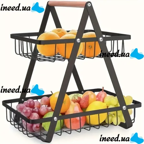 Металева двоярусна корзина підставка Fruit Storage Rack Z12-B21 для зберігання фруктів і овочів, настільна етажерка Фруктовниця на 2 яруси
