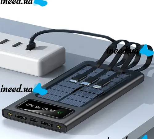 Charger Power bank YM-485 Solar 10000 mAh with a set of cables 4in1 External solar battery Type-C microUSB Lightning