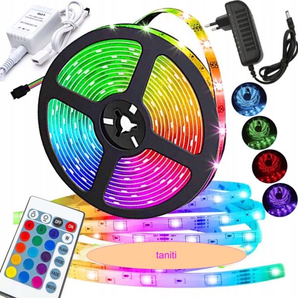 Set of 3528 RGB LED strip All colors 12V color 5m remote control unit, multicolored silicone SMD2835 multicolor LED strip