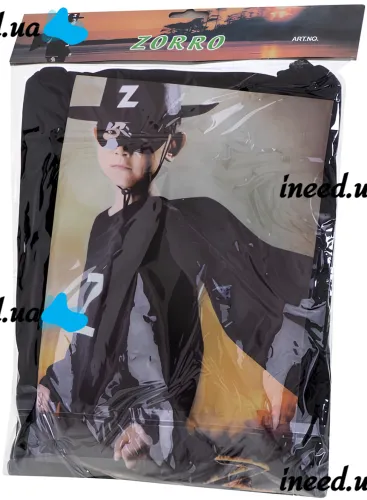 Children's Zorro Carnival Costume with Mask, Zorro Super Hero Masquerade Costume for kids from 3 to 10 years old Black