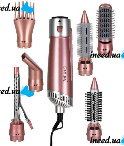 Gemei GM-4831 7 in 1 styling multistyler hair dryer brush with attachments 2200W flat iron curling tongs Gemmy for drying, curling, straightening and volumizing hair Pink