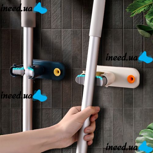 Wall-mounted Non-slip Organizer Holder for Mops and Brushes Qstexpress Mopholder, Adjustable Self-adhesive Mop Holder mop holder