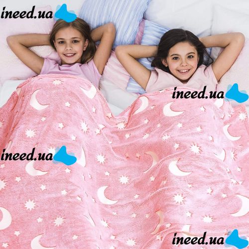 Дитячий світиться плед Magic Blanket місяць і зірки Рожевий 150х200 см плюшеве світиться покривало день-ніч, люмінесцентне покривало-плед