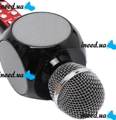 Беспроводной караоке микрофон WSTER WS-1816 Bluetooth USB AUX FM со встроенной колонкой и 4 тембрами голоса на аккумуляторе с динамиком WS1816 Черный