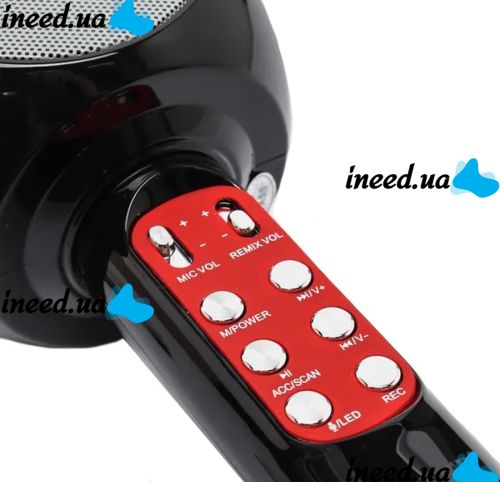 Беспроводной караоке микрофон WSTER WS-1816 Bluetooth USB AUX FM со встроенной колонкой и 4 тембрами голоса на аккумуляторе с динамиком WS1816 Черный
