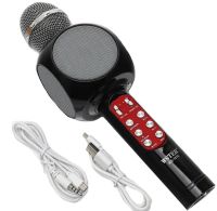 Беспроводной караоке микрофон WSTER WS-1816 Bluetooth USB AUX FM со встроенной колонкой и 4 тембрами голоса на аккумуляторе с динамиком WS1816 Черный