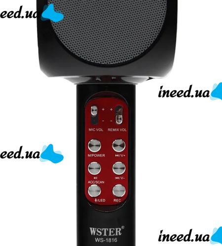 Беспроводной караоке микрофон WSTER WS-1816 Bluetooth USB AUX FM со встроенной колонкой и 4 тембрами голоса на аккумуляторе с динамиком WS1816 Черный