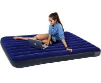 Inflatable Single mattress Avenli Flocked Air Bed Single 191x99x22cm up to 150 kg with velour coating, Inflatable bed for 1 place with pump Blue