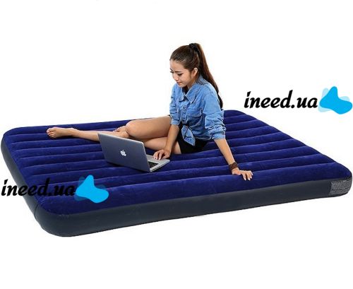 Inflatable Single mattress Avenli Flocked Air Bed Single 191x99x22cm up to 150 kg with velour coating, Inflatable bed for 1 place with pump Blue