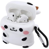 Захисний протиударний чохол Case 3D Cute Cow корівка для навушників Apple AirPods Pro 1, 2 силіконовий кейс Корівка з повним захистом і карабіном