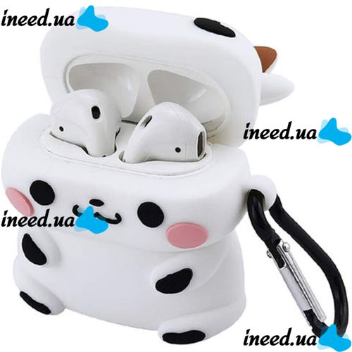 Захисний протиударний чохол Case 3D Cute Cow корівка для навушників Apple AirPods Pro 1, 2 силіконовий кейс Корівка з повним захистом і карабіном