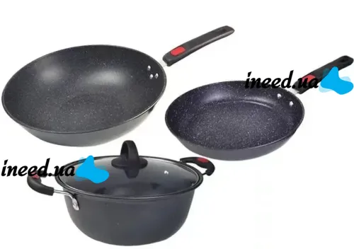 Kitchen cookware set Longziwei WOK HH23-005 2 pans and cauldrons for cooking 3in1, Cauldron and pan with non-stick coating MAG-782