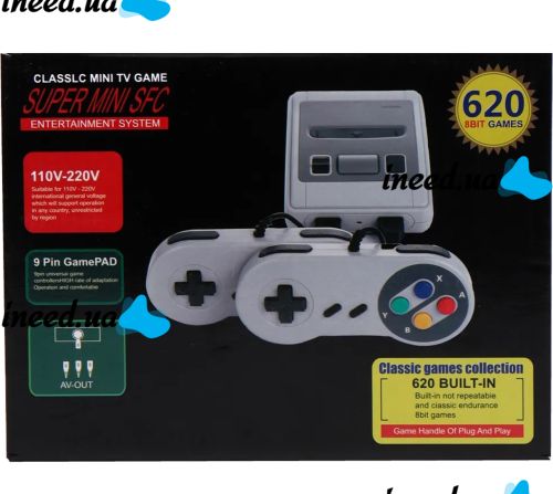 Portable retro gaming console Dendy 620 games Dendy 8 Bit Super Mini SFC, Children's 8 bit console with two joysticks and built-in games Grey