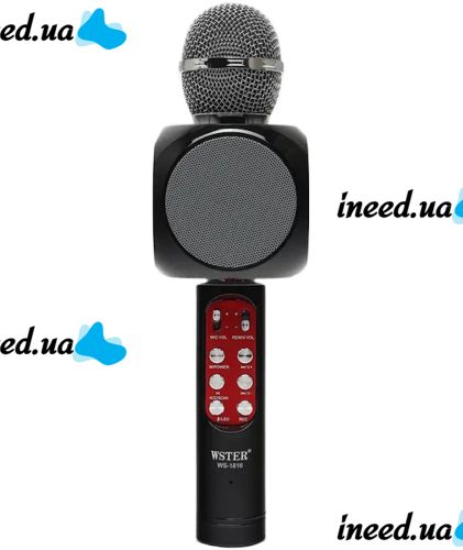 Беспроводной караоке микрофон WSTER WS-1816 Bluetooth USB AUX FM со встроенной колонкой и 4 тембрами голоса на аккумуляторе с динамиком WS1816 Черный