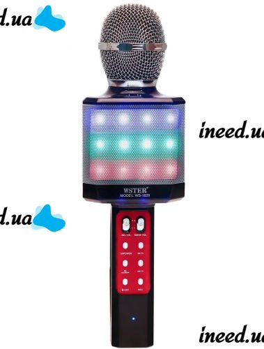 Бездротовий караоке мікрофон WSTER WS - 1828 Bluetooth USB AUX FM з вбудованою колонкою і 4 тембрами голосу на акумуляторі з динаміком Ws1828 Чорний