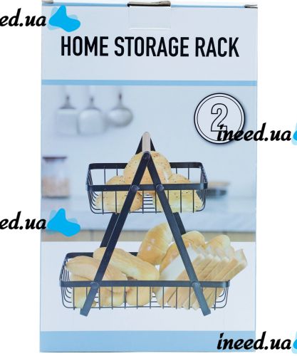 Металева двоярусна корзина підставка Fruit Storage Rack Z12-B21 для зберігання фруктів і овочів, настільна етажерка Фруктовниця на 2 яруси