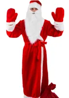 Original Santa Claus Adult New Year Costume for New Year, Universal Santa Claus Set Santa Claus Hat Fur Coat Belt Beard for Adults Red