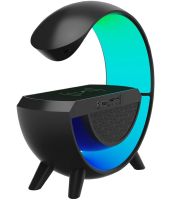 Настільна смарт лампа нічник 4 в 1 RGB BT-3401 акумуляторний з бездротовою зарядкою 15W і Bluetooth колонкою, світлова звукова колонка Чорна